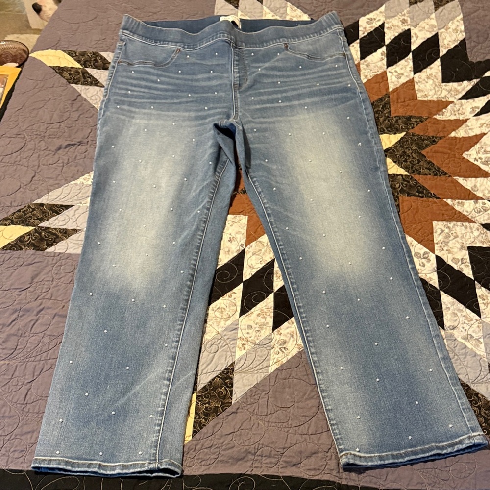 Lane Bryant Light Blue Straight Leg Jeans pearls high waist
